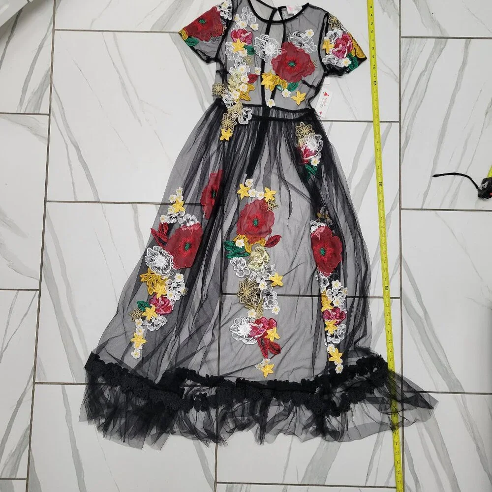 Gorgeous sheer floral embroidered dress size small - Picture 2 of 5